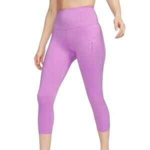 New* Nike Go Firm-Support High-Waisted Cropped Pocket Leggings Lilac Size Large
